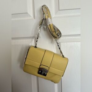 Tahari Butter Yellow Purse with Silver Accents